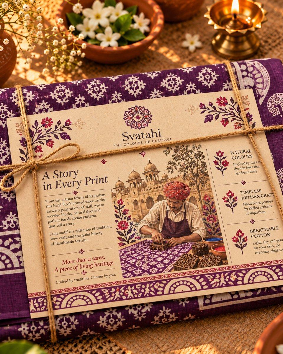 Baingani saree, folded in its Svatahi box